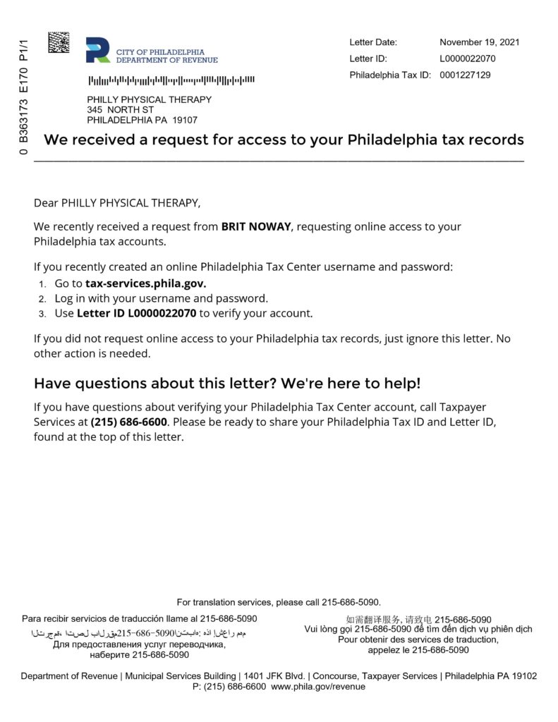 philly access letter example