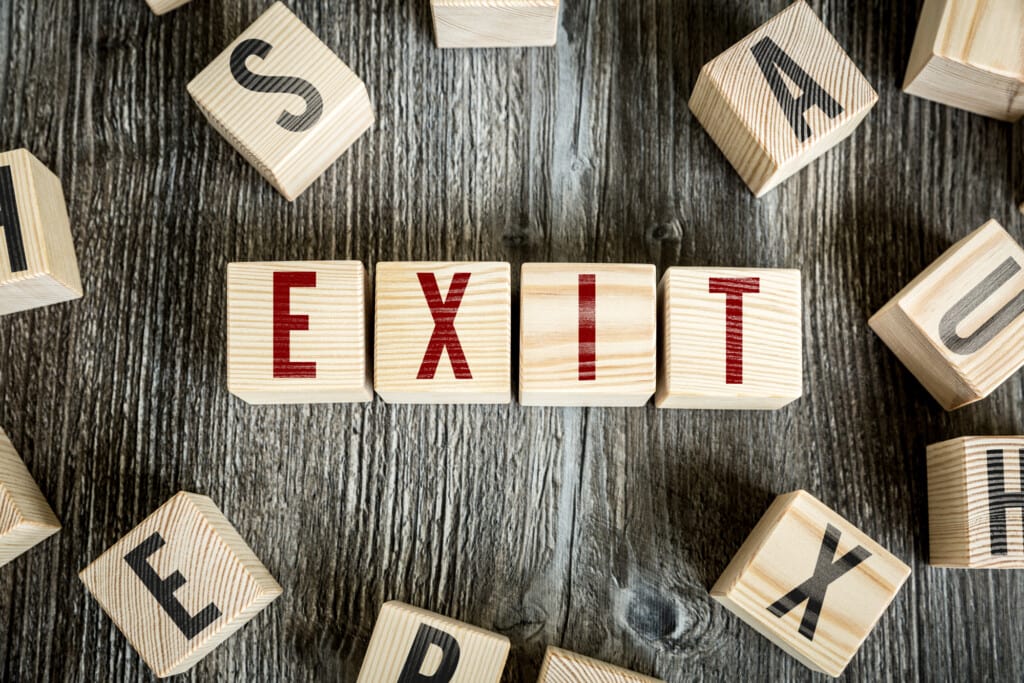 wooden blocks with the word exit